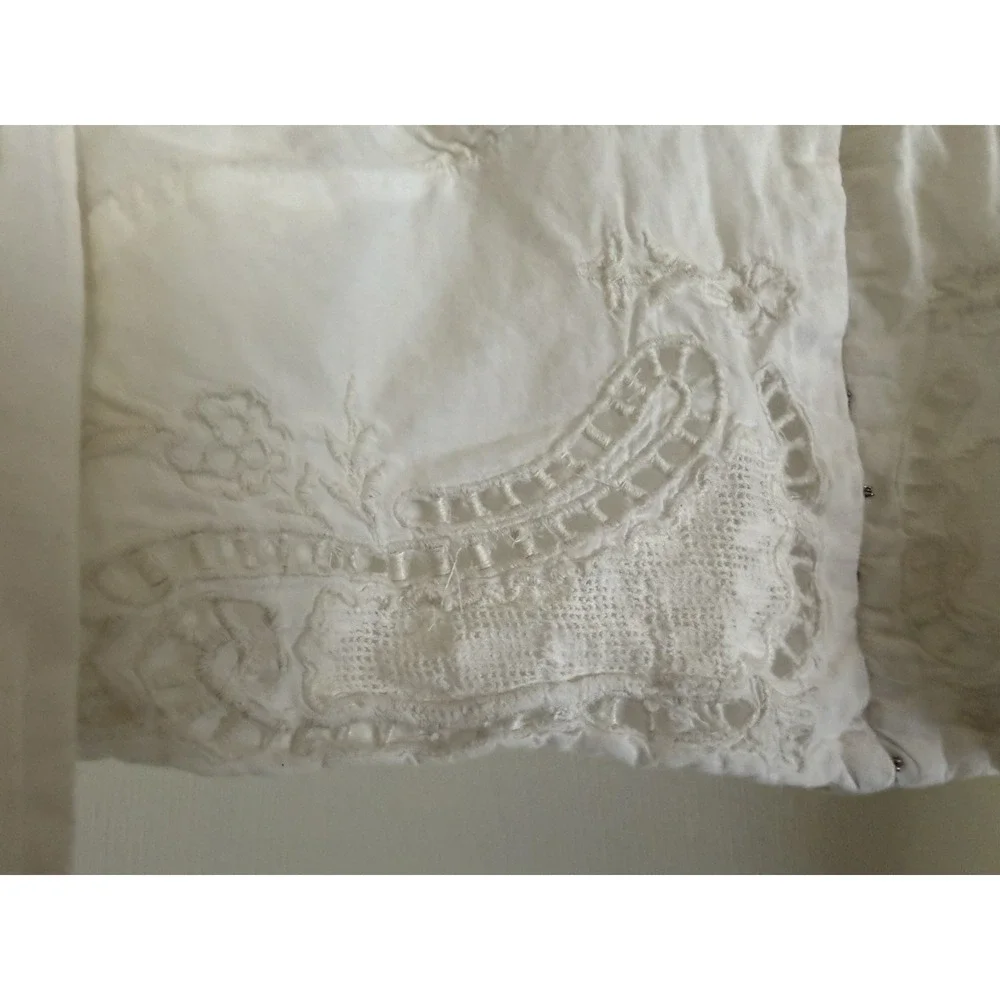 Farm Rio White Cotton Lace Long Sleeve Boho Crop Top XS
